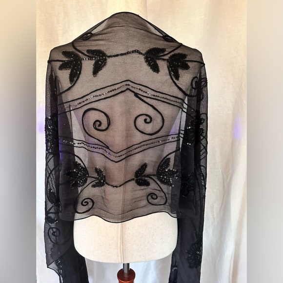 Beaded and Embroidered Black Lace Scarf/Shawl - Picture 5 of 16